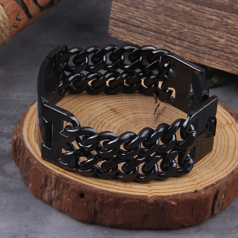 Stainless Steel Shiny Bar ID Bracelet Double Link Chain Men's Women Bangle Party gallery