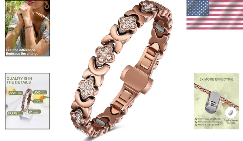 Feraco Pure Copper Bracelets for Women, 5X Ultra Strength Magnetic Bracelet with gallery