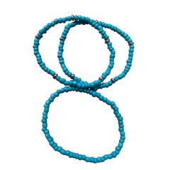 Turquoise Beaded Stacking Bracelets Set 3 Silver Accent Boho Beach Festival