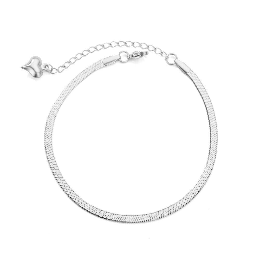 Stainless Steel Herringbone Chain Snake Cuban Silver Bracelet Anti Tarnish PE14