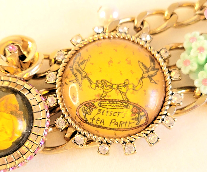 Betsey Johnson Tea Party Bracelet Statement Charms Lucite Bubble Signed *Rare* gallery