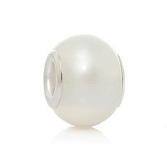Five (5)White Pearl Lampwork Murano Glass European Beads Compatible with Europea