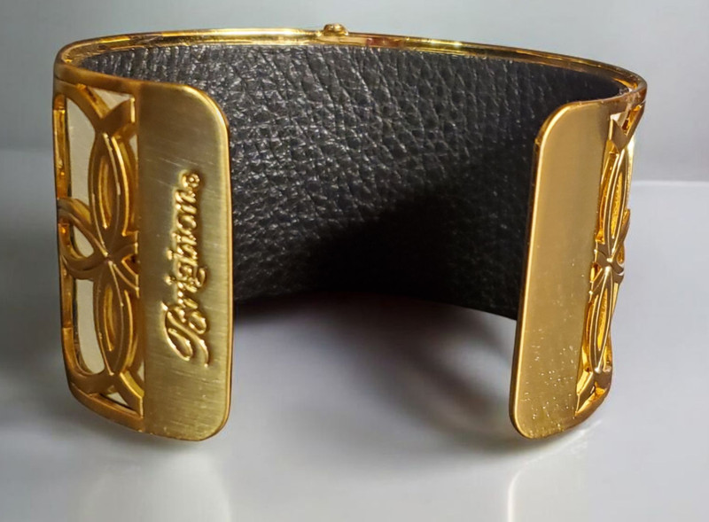 Brighton Christo NYC Gold Plated Leather Insert Filigree Wide Cuff Bracelet gallery