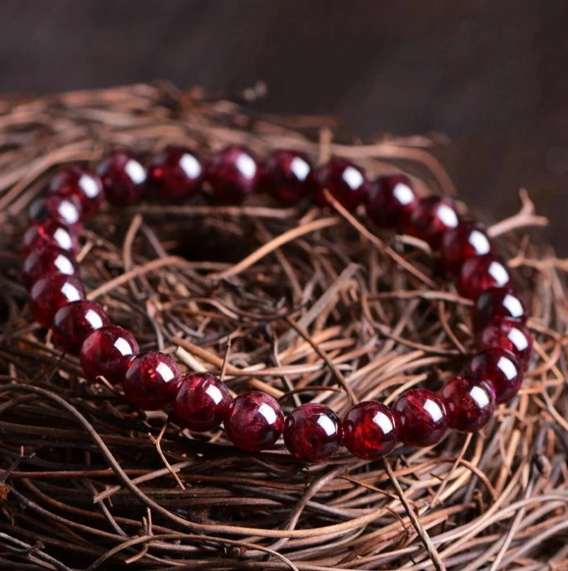 Natural Garnet stone Beaded Bracelet Red Gemstone Stretch Women's Bracelet Gift gallery