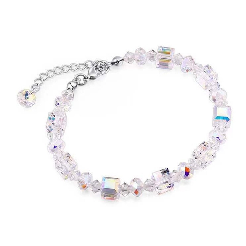 Aurora Borealis Simulated Crystal Square Transparent Beaded Braid Bracelet gallery