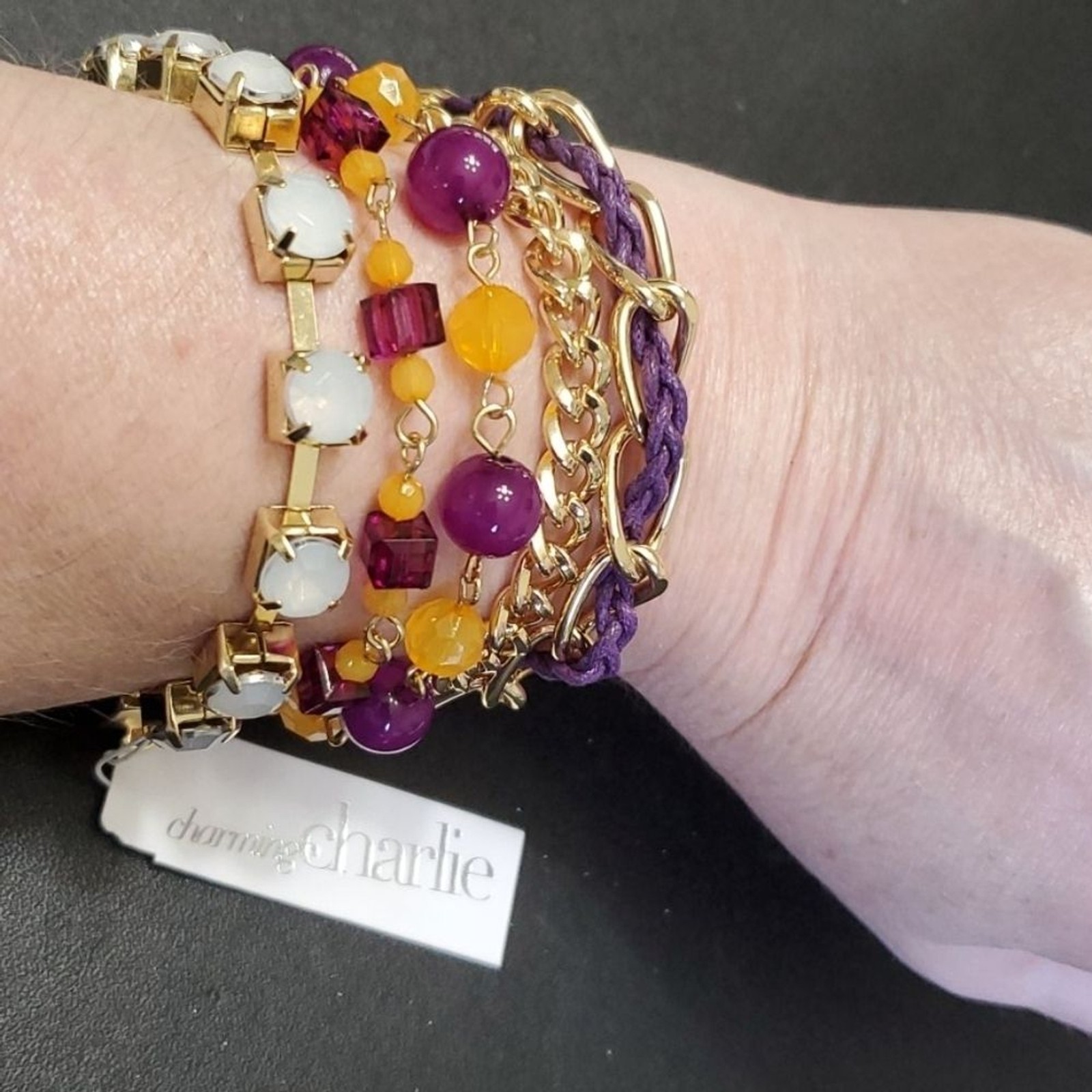 Gold tone Charming Charlie bracelet 7" Fall Colors gallery