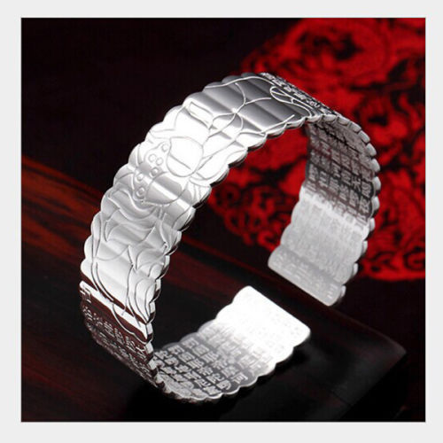 Women's Fashion Jewelry Lotus Flower 925 Silver Plated Cuff Bracelet 24-2 gallery