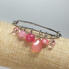 Adjustable Silver Tone Pink Charm Drops Cuff Bracelet / Bangle Bracelet