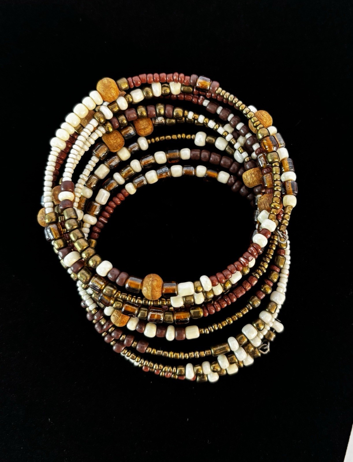 Multicolor Multi-Strand Wrap Beaded Bracelet Glass Wood Metal, No Clasp gallery