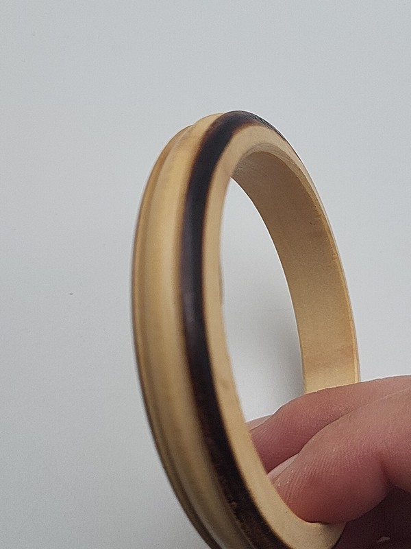 Wood Two Tone Bangle Bracelet 8" Light And Dark Brown Bohemian gallery