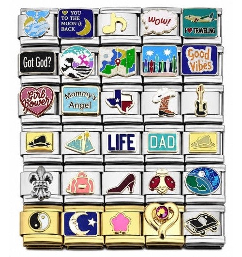 9mm Italian Charms Assorted Mix Cowboy, Music, Hearts Travel + Collection #25