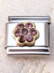 Casa D’Oro Purple Flower CZ Crystal Stones Classic 9mm Link Italian Charm D41*