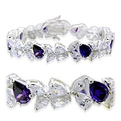 Women’s High-Polished 925 Sterling Silver Bracelet CZ Amethyst – Graduation, Bri