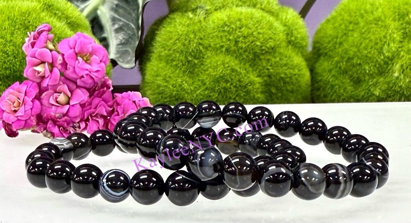 Wholesale 6 Pcs Natural Onyx 8mm 7.5” Crystal Healing Stretch Bracelet gallery
