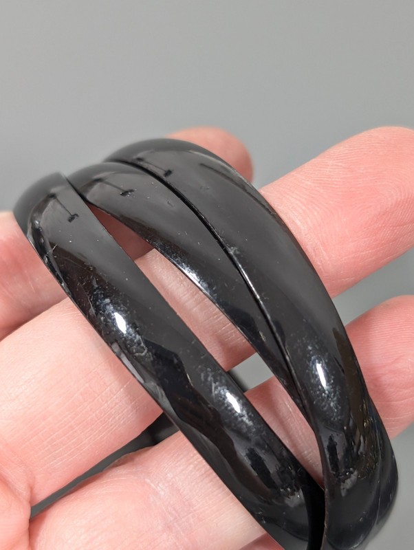 Set of 3 Black Metallic Bangle Bracelets Glossy Intertwined Stackable 8 inch gallery