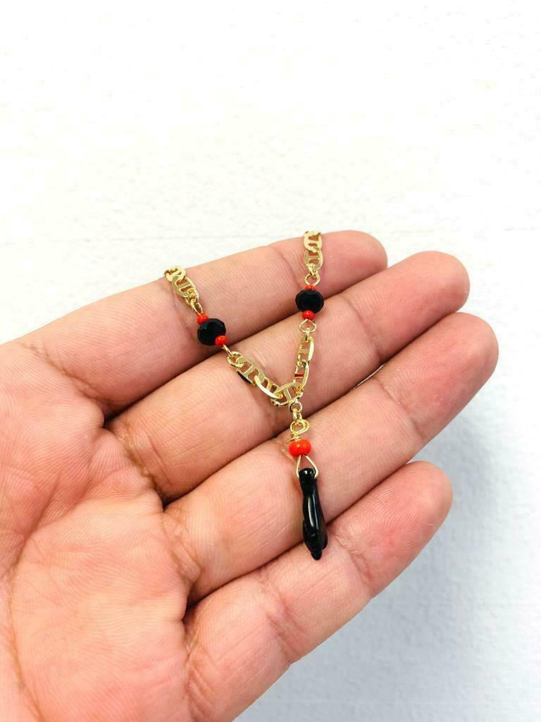 Azabache Hand Bracelet Good Luck & Protection / Womens Bracelet 7.5" Gold Filled gallery