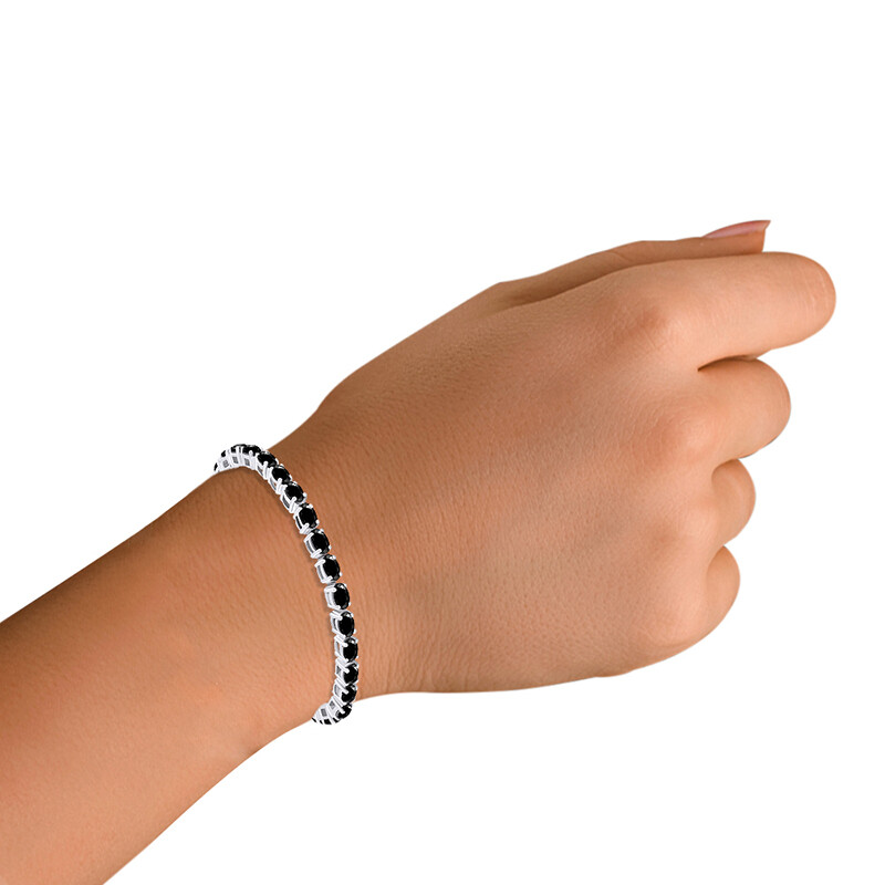 Tennis Bracelet Oval Cut Black Cubic Zirconia 14K White Gold Plated Silver gallery