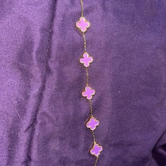 Purple Clover Bracelet Stainless Steel Gold Plated 9inches
