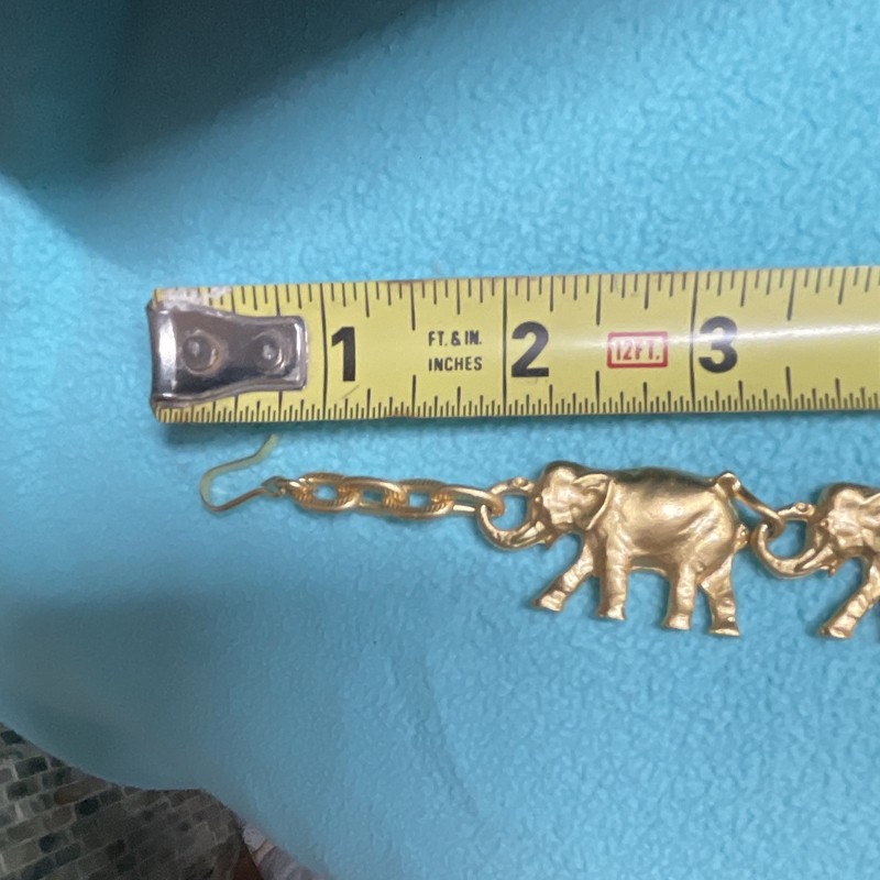 Gold Tone Metal Cable Chain Charm Bracelet, Elephant Dangle, Hook, 7 in gallery