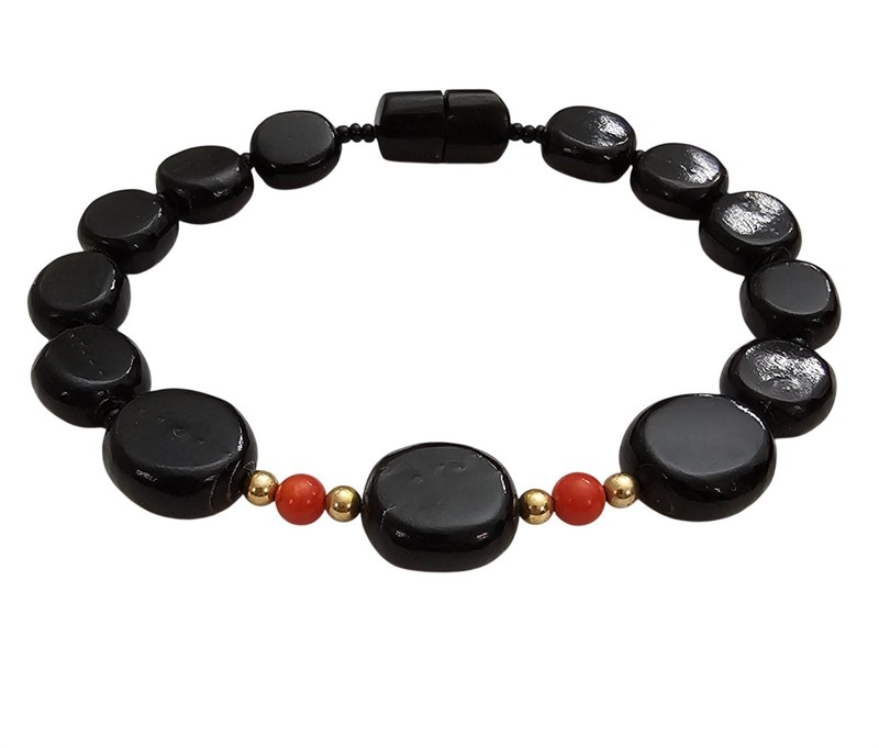 Gold Filled Black Coral Graduated Bead Bracelet Screw Barrel Clasp Vintage J461 gallery