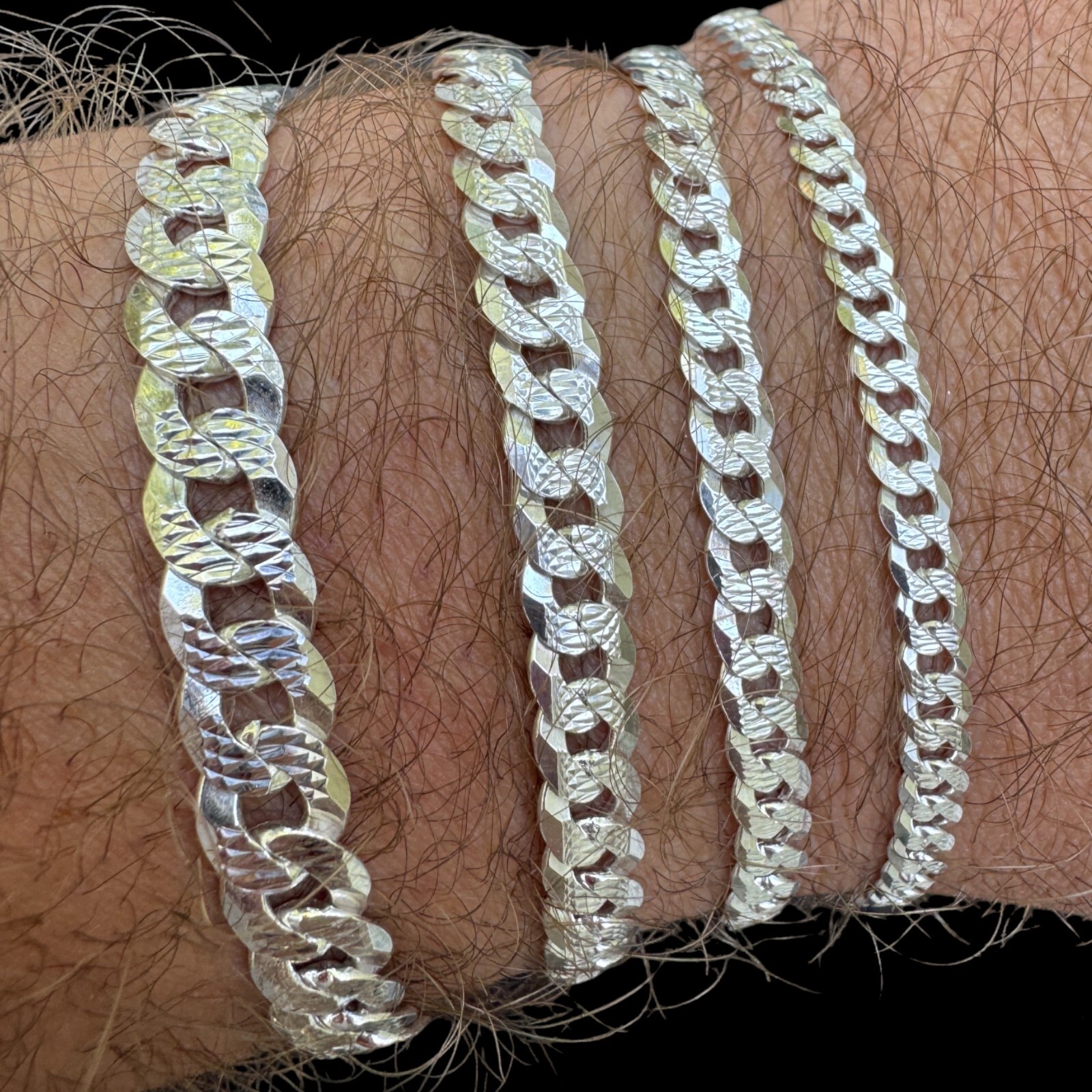 Real Solid 925 Silver Flat Diamond Cut Curb Cuban Link Bracelet 4-8mm gallery