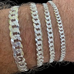 Real Solid 925 Silver Flat Diamond Cut Curb Cuban Link Bracelet 4-8mm