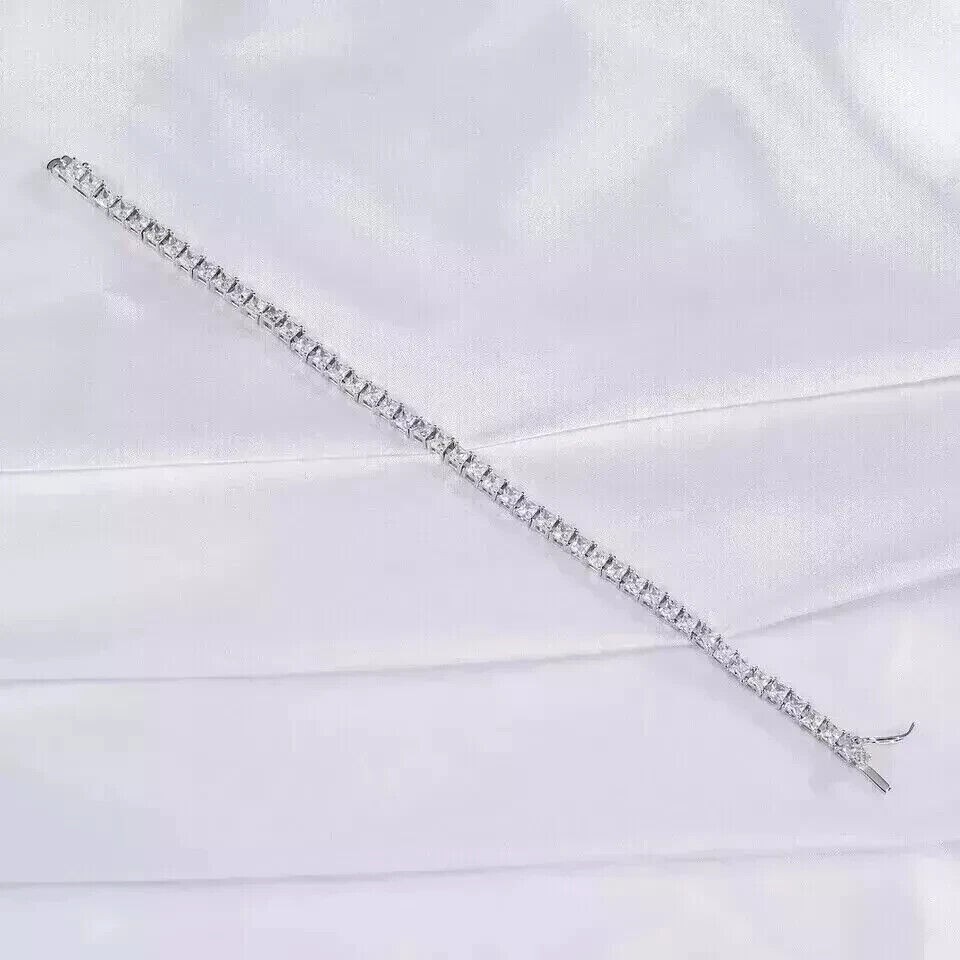 9CT Princess Shape Simulated Diamond Men's Tennis Bracelet 14K White Gold Plated gallery