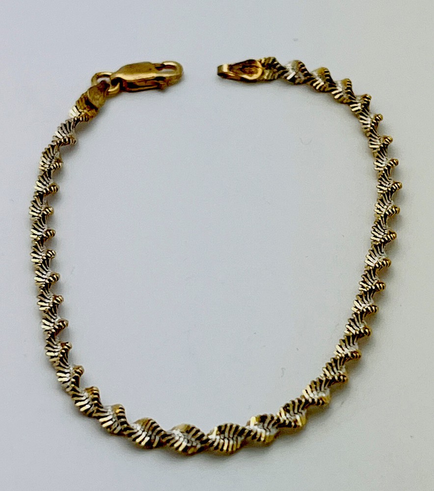DaneCraft 24KT Gold Over 925 Sterling 2 Tone Twist Herringbone Bracelet 7”
