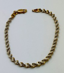 DaneCraft 24KT Gold Over 925 Sterling 2 Tone Twist Herringbone Bracelet 7”
