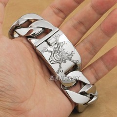 Stainless Steel Engraved Pirate Skull Bracelet Biker Punk Jewellery 5D101B