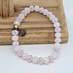 Erimish Opaque Pink & White Faceted Crystal Beaded Stretch Bracelet