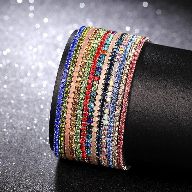 Multicolor Rhinestone Tennis Stretch Bracelet Set Silver Tone Stackable 12pc Set gallery