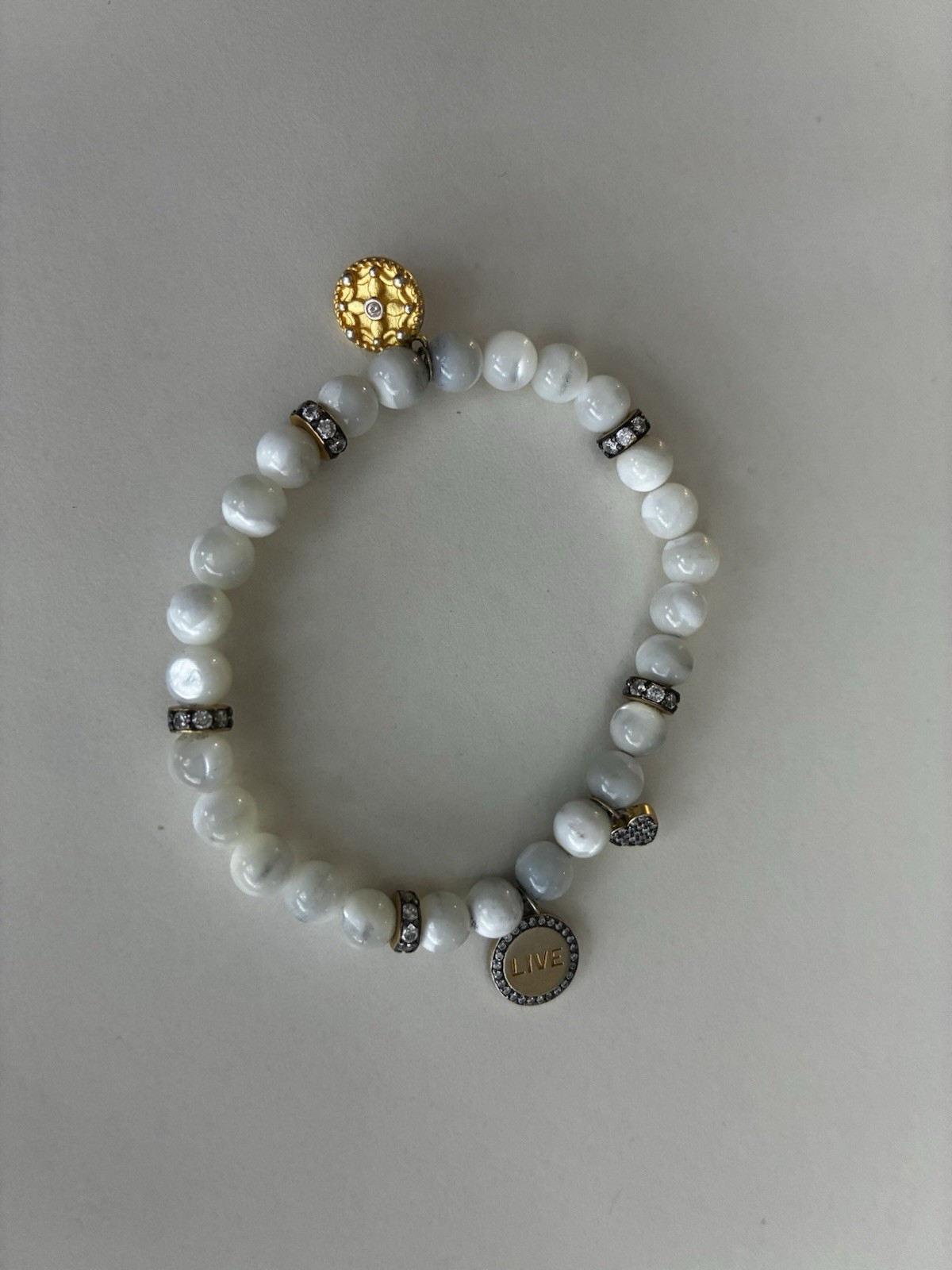 Freida Rothman White Round Beaded Stretch Bracelet LIVE pendant Retail $195 gallery