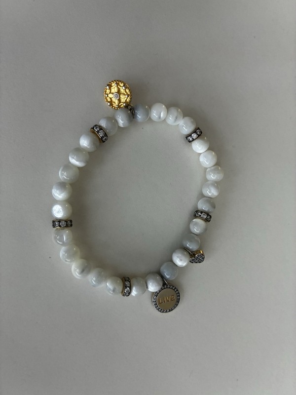 Freida Rothman White Round Beaded Stretch Bracelet LIVE pendant Retail $195 gallery