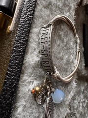 FREE SPIRIT Recycled Guitar String Bangle Bracelet w/ Dangle Charms