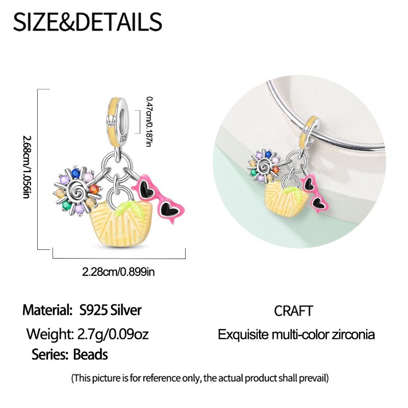 KUNSIR 925 Sterling Silver Charm Shopping Day Bead Charm For Bracelet Dangle DIY gallery