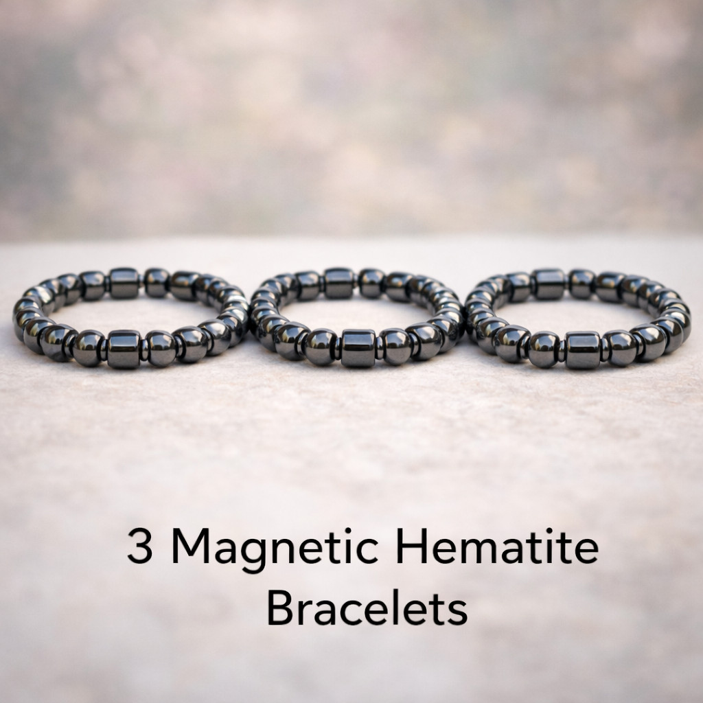 3 Pcs Magnetic Therapy Weight Loss Hematite Stone Beads Bracelet Jewelry gallery