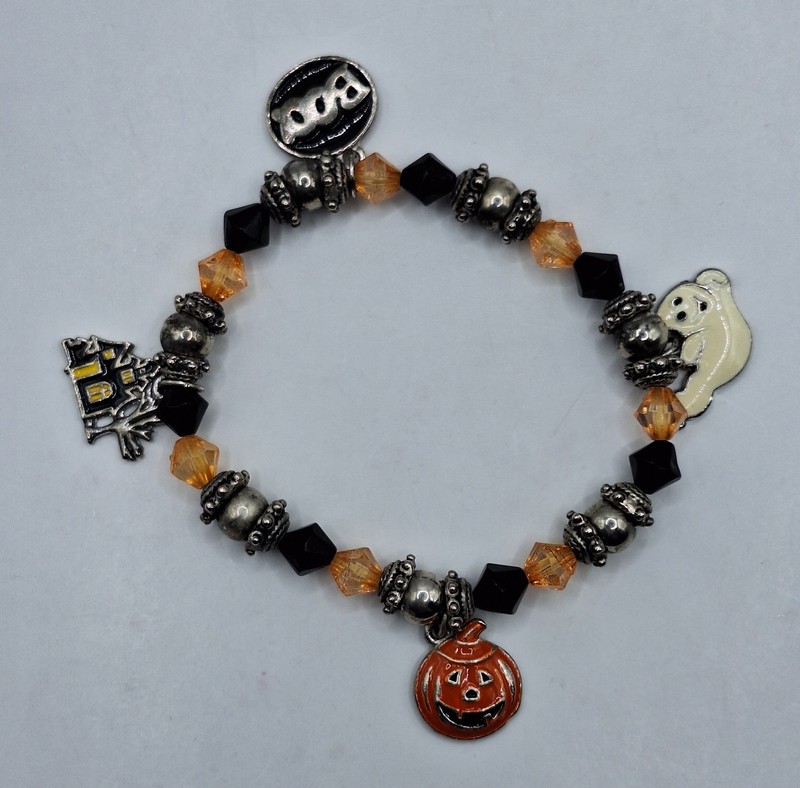 Halloween Beaded Stretch Bracelet With Charms Ghost Haunted House Boo Pumpkin gallery
