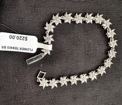 AQUA Silver Tone Cubic Zirconia Flower Madison 501 Tennis Bracelet $220