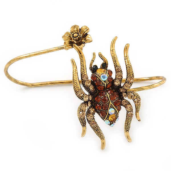 Gold Tone Topaz, Citrine Crystal Spider Palm Bracelet - Up to 19cm L/ Adjustable gallery