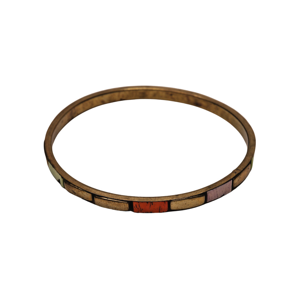 Rectangular Inset Bangle Bracelet 2 1/2" Wide Wrist Opening