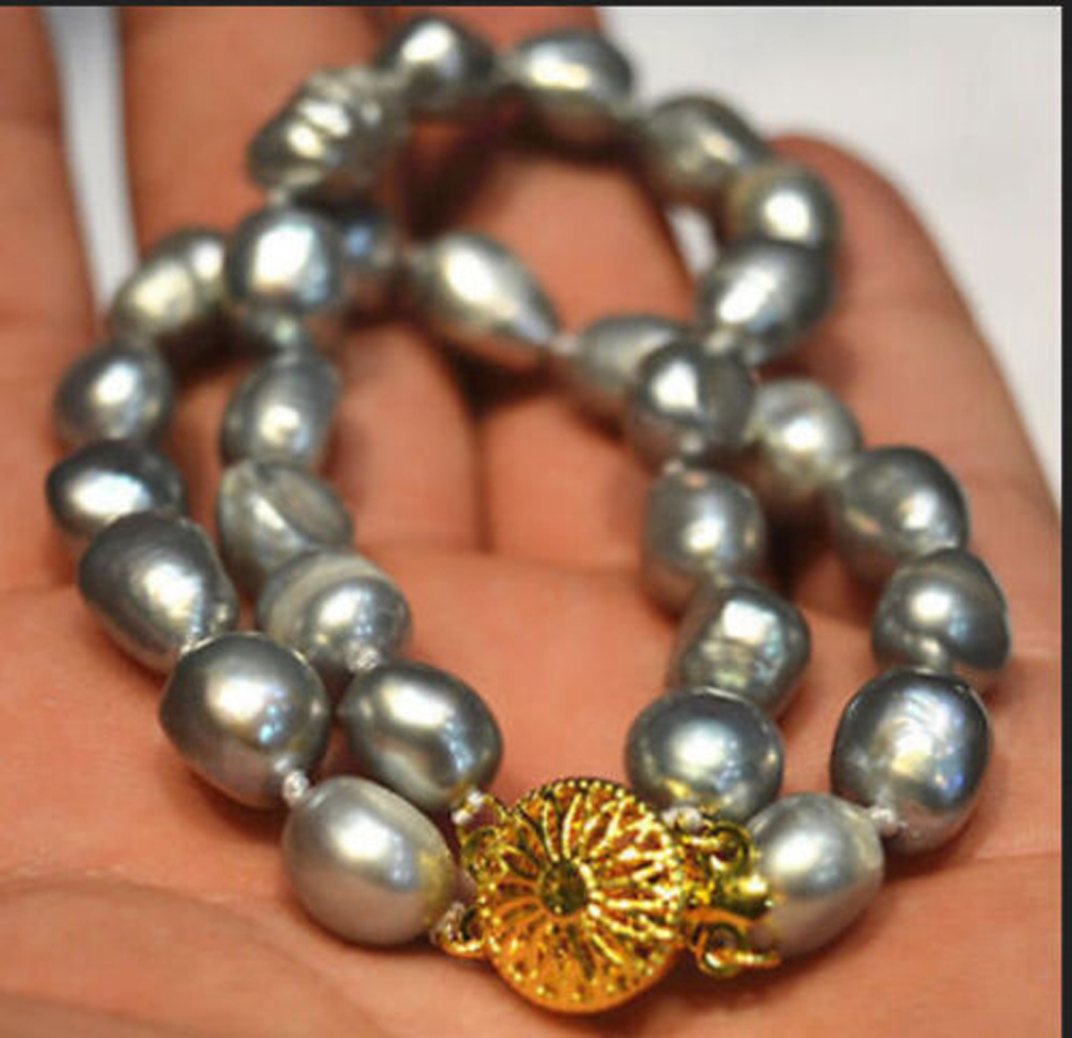 Genuine natural 2 Rows 9-10mm Akoya Gray baroque cultured pearl bracelet 7.5" AA gallery