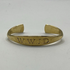 Gold Tone Engraved Metal Open Cuff Bracelet Bangle “WWJD” No Stone