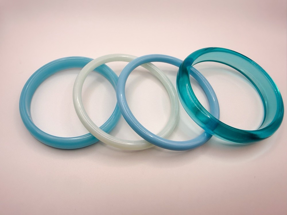 Sea Glass Blue Acrylic Bangle Bracelet Set of 4 Stackable Coastal Jewelry