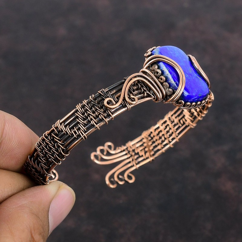 Gift For Her Natural Lapis Lazuli Bangle Wire Wrapped Adjustable Unknown Copper gallery