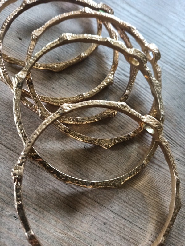 Plumo 6x Gold Plated Knobbly Textured Single Gem Set Bangle 6.5 cm diameter gallery