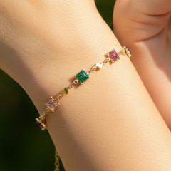 Colorful Flower Charm Bracelet Gold Delicate Crystal Chain Bracelet For Women