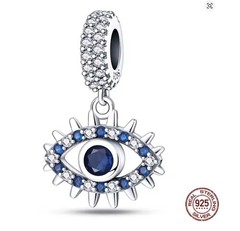 CZ BLUE EVIL EYE PROTECTOR 925 STERLING SILVER CHARM BRACLET DANGLE BEAD & POUCH