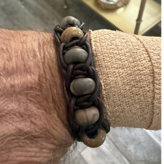 Brown Leather Beaded Wrap Bracelet Cord Chain Adjustable Closure Sizable