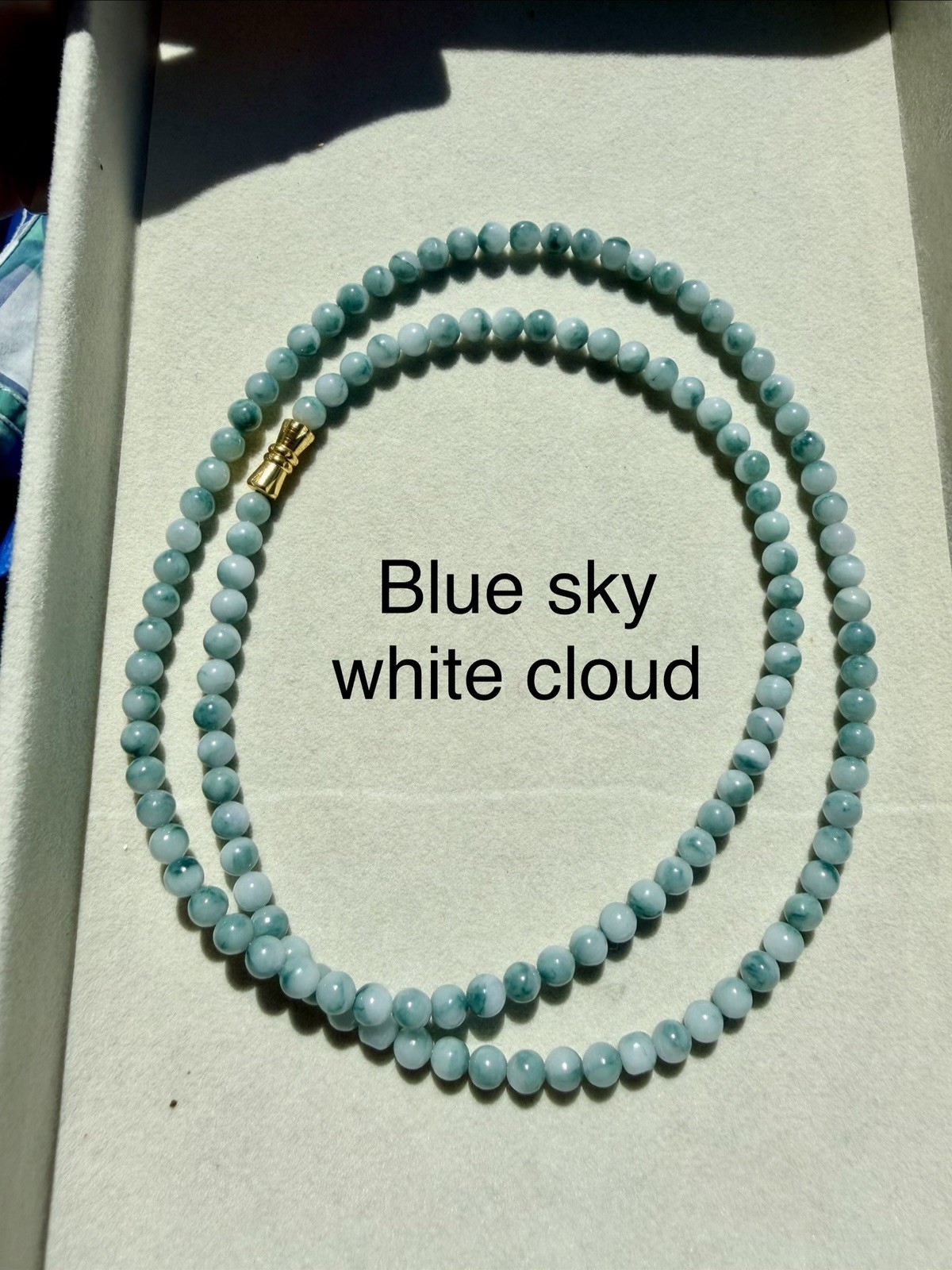 Burma jadeite necklace 4.7m blue Sky White Cloud type A Burmese Jade 翡翠蓝天白云 gallery